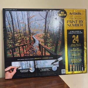 Art skills - Autumn Walk Paint By Number Canvas Activity